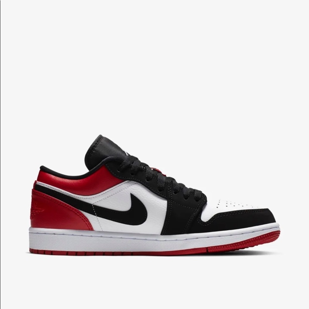 Red, white, and black low Air Jordan’s